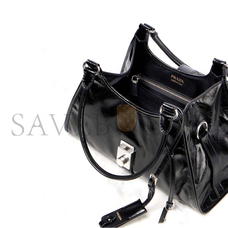 Pra*a medium push-lock leather tote (30*21*16cm)